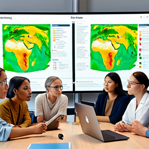 Home 4 **
A diverse group of researchers (different ages, ethnicities, genders) huddled around a digital screen displaying complex data visualizations related to climate change. The setting is a modern, collaborative workspace. Emphasis on the energy of shared discovery and diverse perspectives.
**